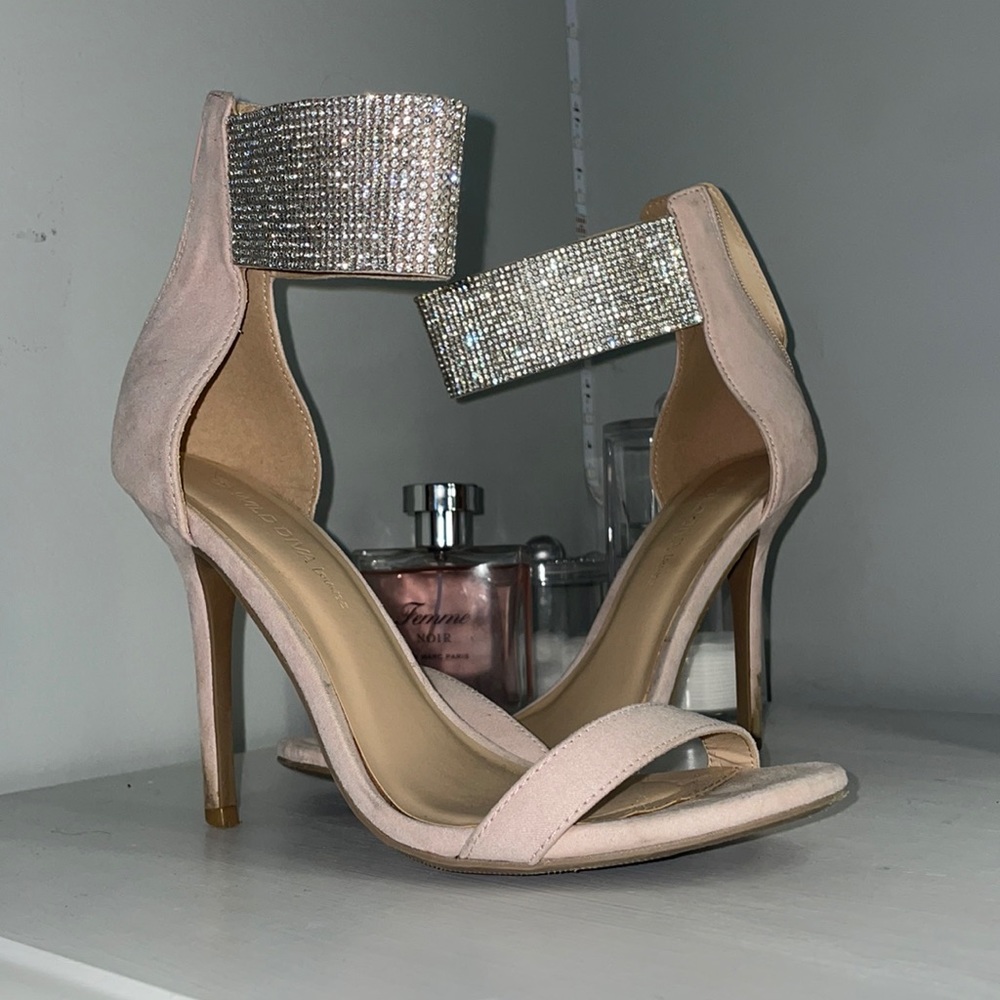 Wild Diva Blush Rhinestone Ankle Strap Heels